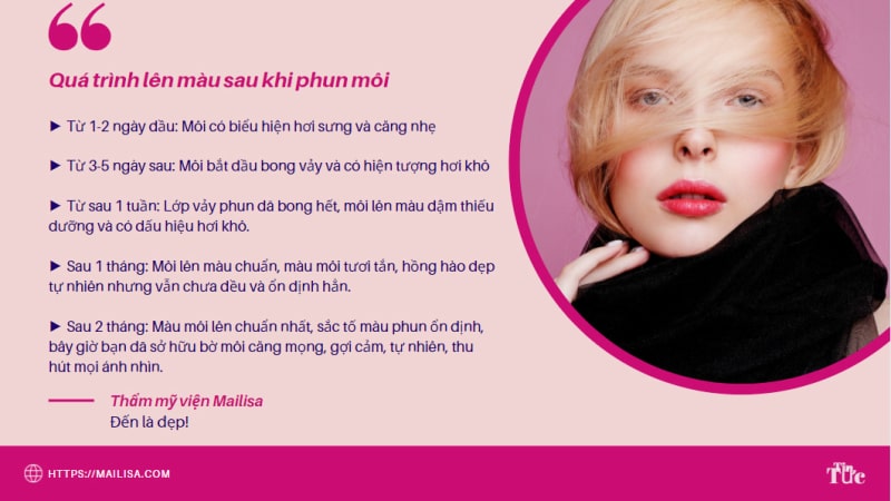 Xăm phun môi sau bao lâu thì mới lên màu đẹp? Lưu ý sau khi xăm phun môi Quá trình lên màu sau khi phun môi