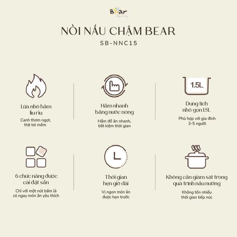 Ưu điểm nổi bật của nồi nấu chậm Bear 1.5L