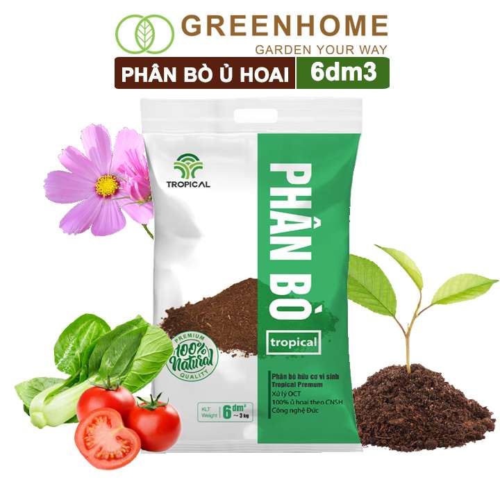 Phân Bò, Tropical, Bao 6dm3, Phân Bón Đã Qua Xử Lý, Ủ Hoai, Không Mùi Hôi, Hữu Cơ Tiện Lợi, Bón Rau, Hoa, Kiểng