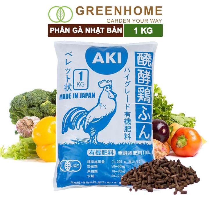Phân Gà, Aki Sfarm, Bao 1kg, Nhập Khẩu Nhật, Viên Nén, Hữu Cơ Sinh Học Bón Rau Sạch, Cây Ăn Quả, Hoa Hồng