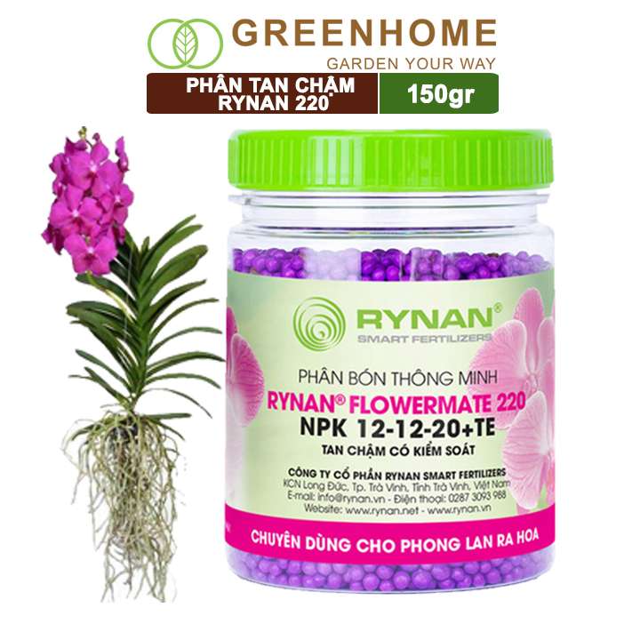 Phân Tan Chậm, Rynan 220, Chai 150gr, Dùng Cho Phong Lan Ra Hoa, Giúp Hoa Bền Màu, Cánh Dày, To, Thơm Lâu