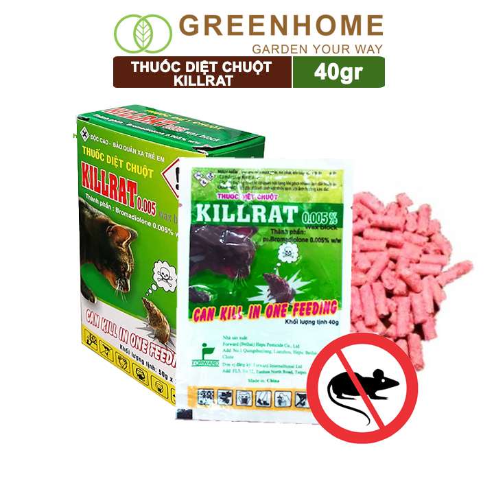 Thuốc Diệt Chuột, Killrat, Bao 40gr, Thế Hệ Mới, Hiệu Quả, Diệt Cả Đàn, Giúp Nhà Sạch Sẽ, Bảo Vệ Vườn