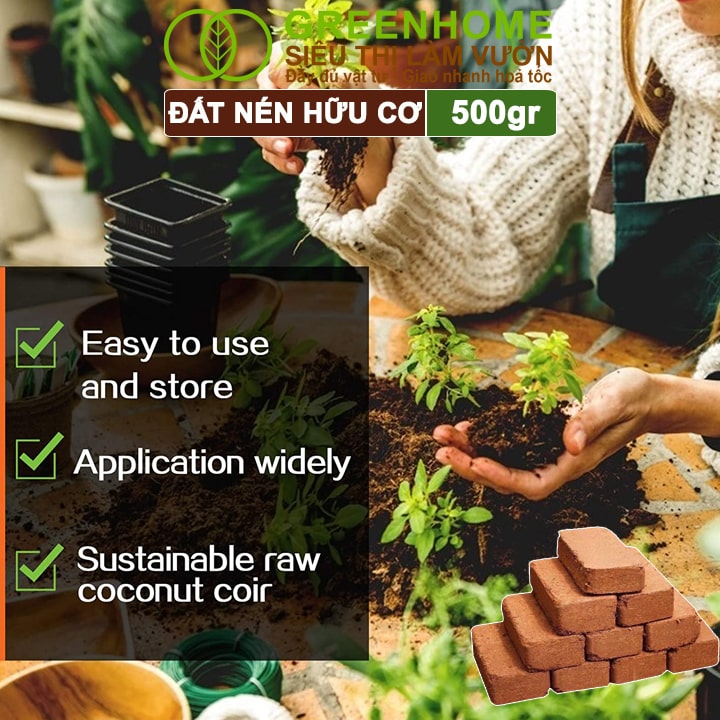 Đất Trồng Cây, Viên Nén 500gr, Đã Qua Xử Lý, Bổ Sung Vi Sinh, Nở Gấp 5 Lần, Trồng Rau, Trộn Giá Thể Trồng Cây