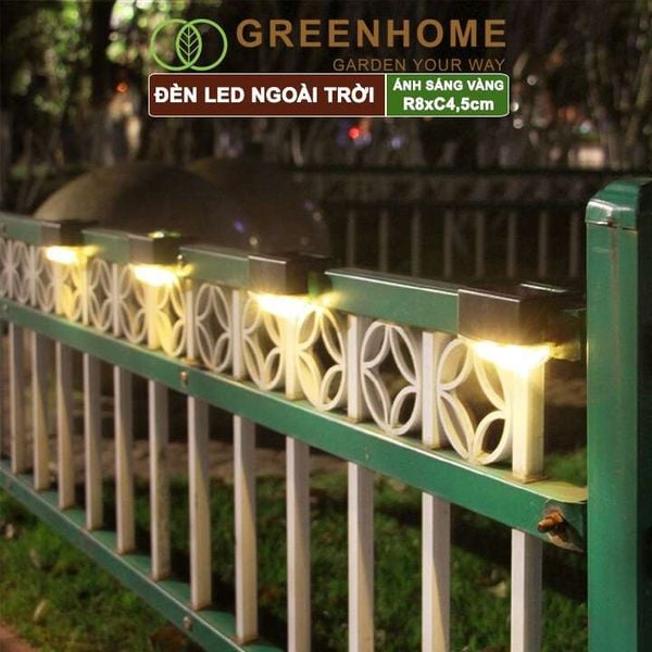 Đèn Led năng lượng mặt trời, R8xC4,5cm, đèn vàng ấm, chống nước, ốp lan can, trang trí ngoài trời |Greenhome