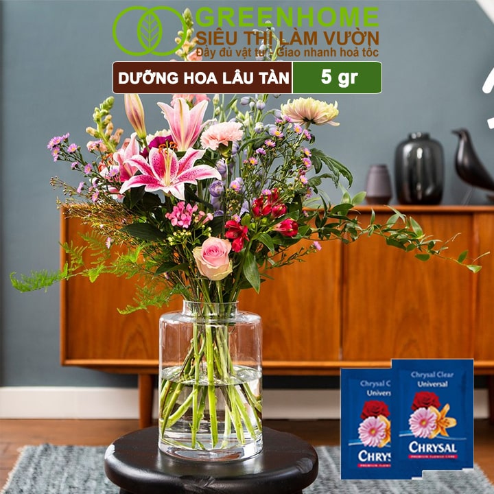 Dưỡng Hoa Lâu Tàn Chrysal, Phân Bón Cho Hoa Cắt Cành, Gói 5gr, Lâu Tàn, Nở Bông To, Không Bị Hôi Nước