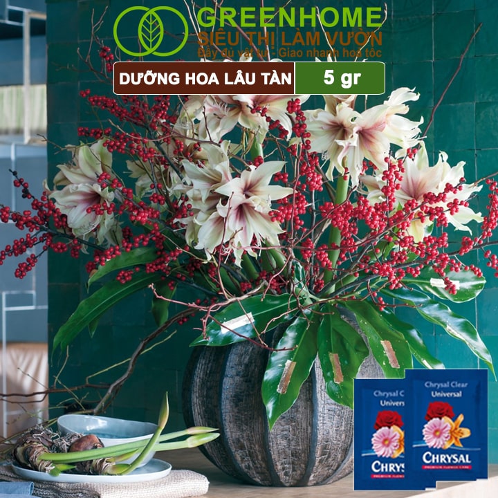 Dưỡng Hoa Lâu Tàn Chrysal, Phân Bón Cho Hoa Cắt Cành, Gói 5gr, Lâu Tàn, Nở Bông To, Không Bị Hôi Nước