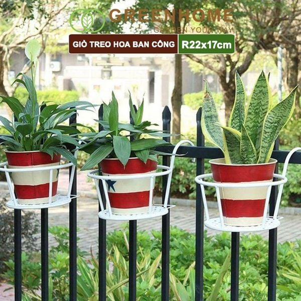 Giỏ treo hoa ban công, D22xC18cm, chất liệu sắt sơn tĩnh điện, phù hợp với mọi lan can, nhiều màu để lựa chọn |Greenhome