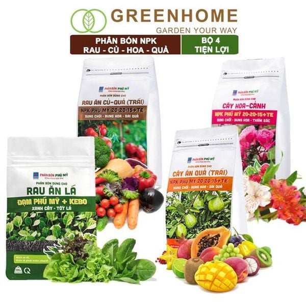 Phân bón Greenhome NPK phú mỹ cho rau ăn lá, củ, quả, cây ăn trái, hoa, dinh dưỡng cân đối, chắc rễ, khoẻ cây, sung đọt