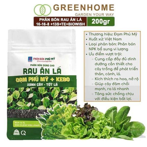 Phân bón Greenhome NPK phú mỹ cho rau ăn lá, củ, quả, cây ăn trái, hoa, dinh dưỡng cân đối, chắc rễ, khoẻ cây, sung đọt