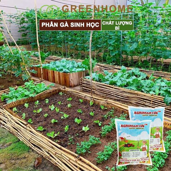 Phân gà Agrimartin, bao 1kg, viên nén, hữu cơ sinh học bón rau sạch, cây ăn quả, hoa hồng |Greenhome
