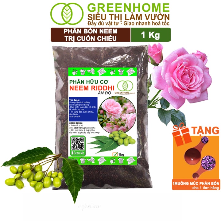 Phân Bón Neem Cake, Bao 1kg, Hữu Cơ, Trị Cuốn Chiếu, Sùng Đất, Ốc Sên, Hỗ Trợ Kích Rễ, Hoa Hồng, Rau, Cây Cảnh