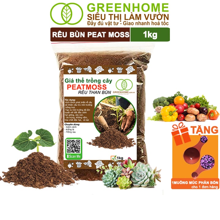 Rêu Than Bùn Peatmoss, Bao 1kg, Giá Thể, Cân Bằng Ẩm, Trộn Đất Trồng Sen Đá, Kiểng Lá, Hoa Hồng, Ươm Hạt Giống