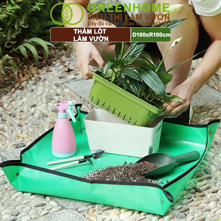 Thảm Lót Làm Vườn Greenhome, D100xR100cm, Trộn Đất, Thay Chậu, Trồng Cây Sạch Sẽ Chống Thấm Nước, Dễ Vệ Sinh, Gấp Gọn