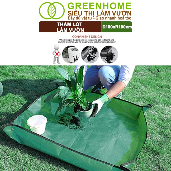 Thảm Lót Làm Vườn Greenhome, D100xR100cm, Trộn Đất, Thay Chậu, Trồng Cây Sạch Sẽ Chống Thấm Nước, Dễ Vệ Sinh, Gấp Gọn