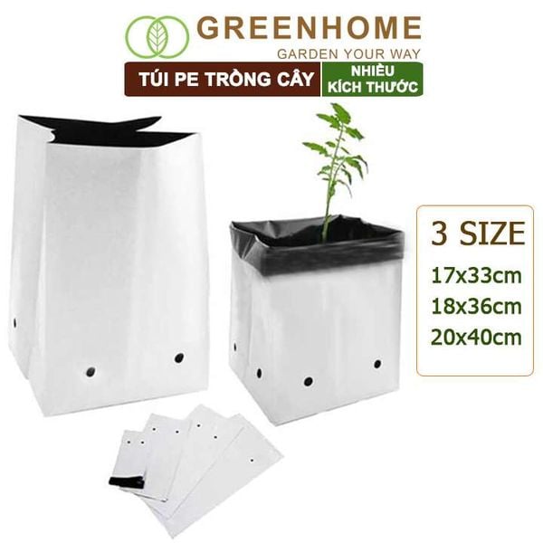 Túi PE trồng cây, 2 lớp, nhiều kích thước, chống UV tiện lợi, độ bền 1,5 năm, trồng rau, hoa, dâu tây |Greenhome