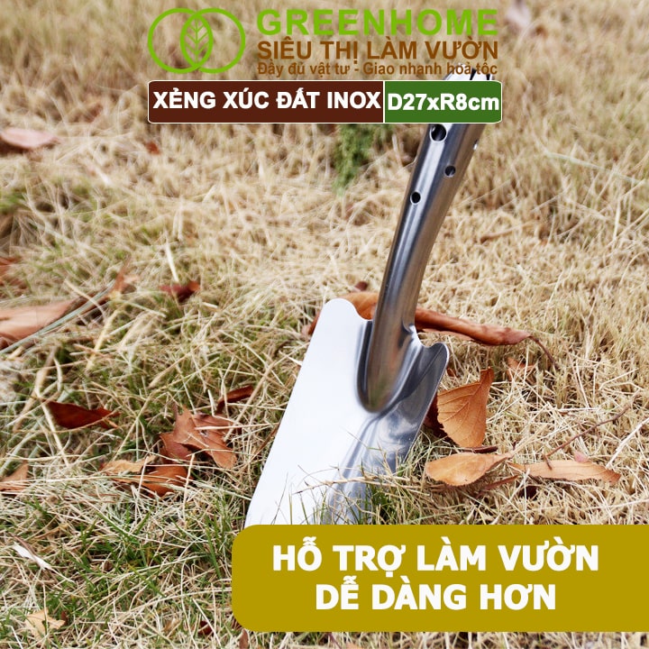 Xẻng Xúc Đất Greenhome, D27xR8cm, Dụng Cụ Làm Vườn, Hợp Kim Chống Rỉ, Siêu Bền, Dễ Vệ Sinh, Tiện Lợi