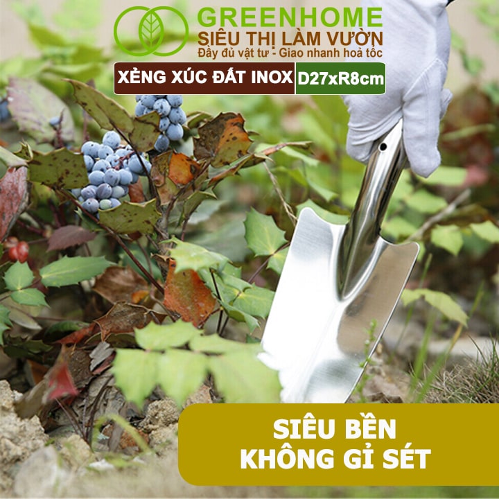 Xẻng Xúc Đất Greenhome, D27xR8cm, Dụng Cụ Làm Vườn, Hợp Kim Chống Rỉ, Siêu Bền, Dễ Vệ Sinh, Tiện Lợi