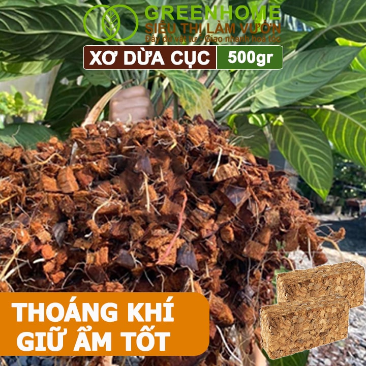 Xơ dừa cục, viên 500gr, sơ dừa nén, nở gấp 5 lần, kích thích rễ, thoát nước tốt giá thể kiểng lá, phong lan